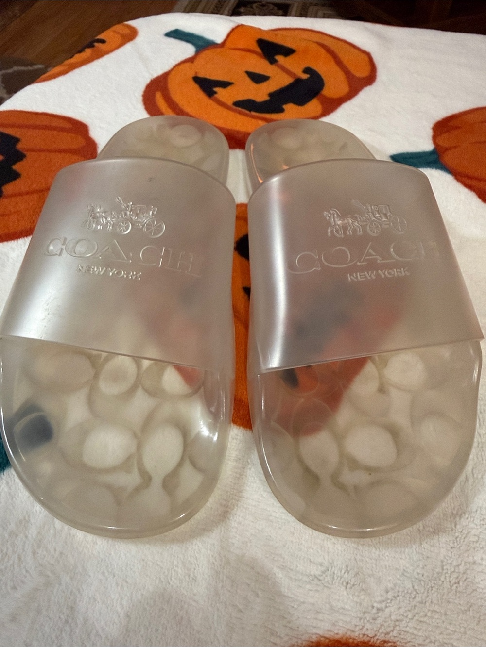 COACH Ulyssa Clear Jelly Transparent Logo Pool Slide Sandals Sz 8.5